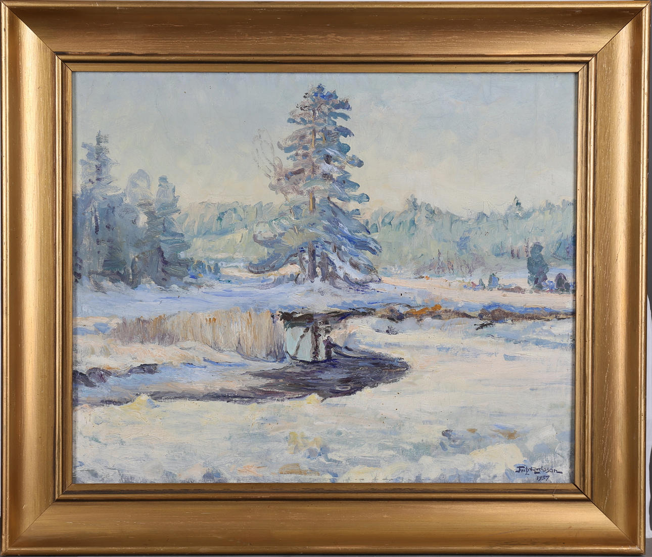 FRITZ AXELSSON. Vinterlandskap. Olja på duk, signerad och daterad 1937.