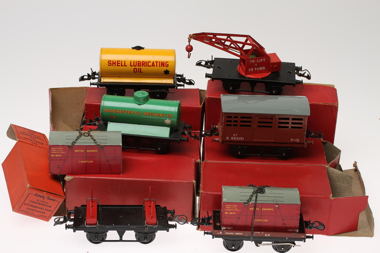 HORNBY skala 0 ENGLAND Godsvagnar 6 stycken i originalkartonger.