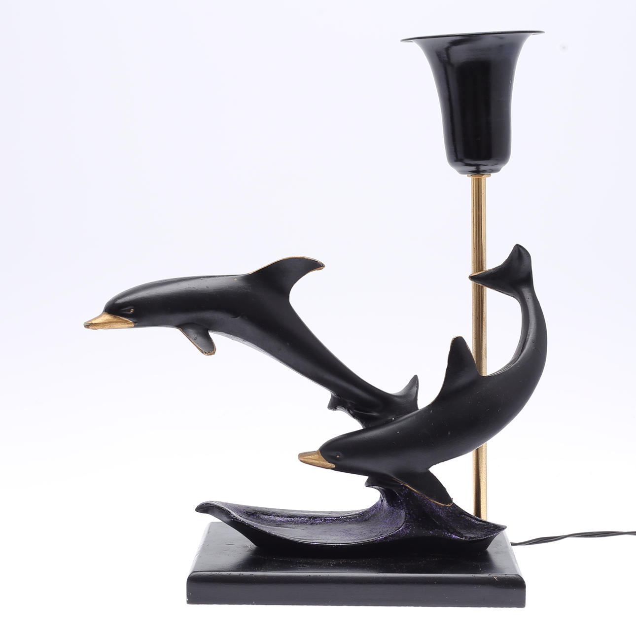 TABLE LAMP with dolphins, blackened wood.