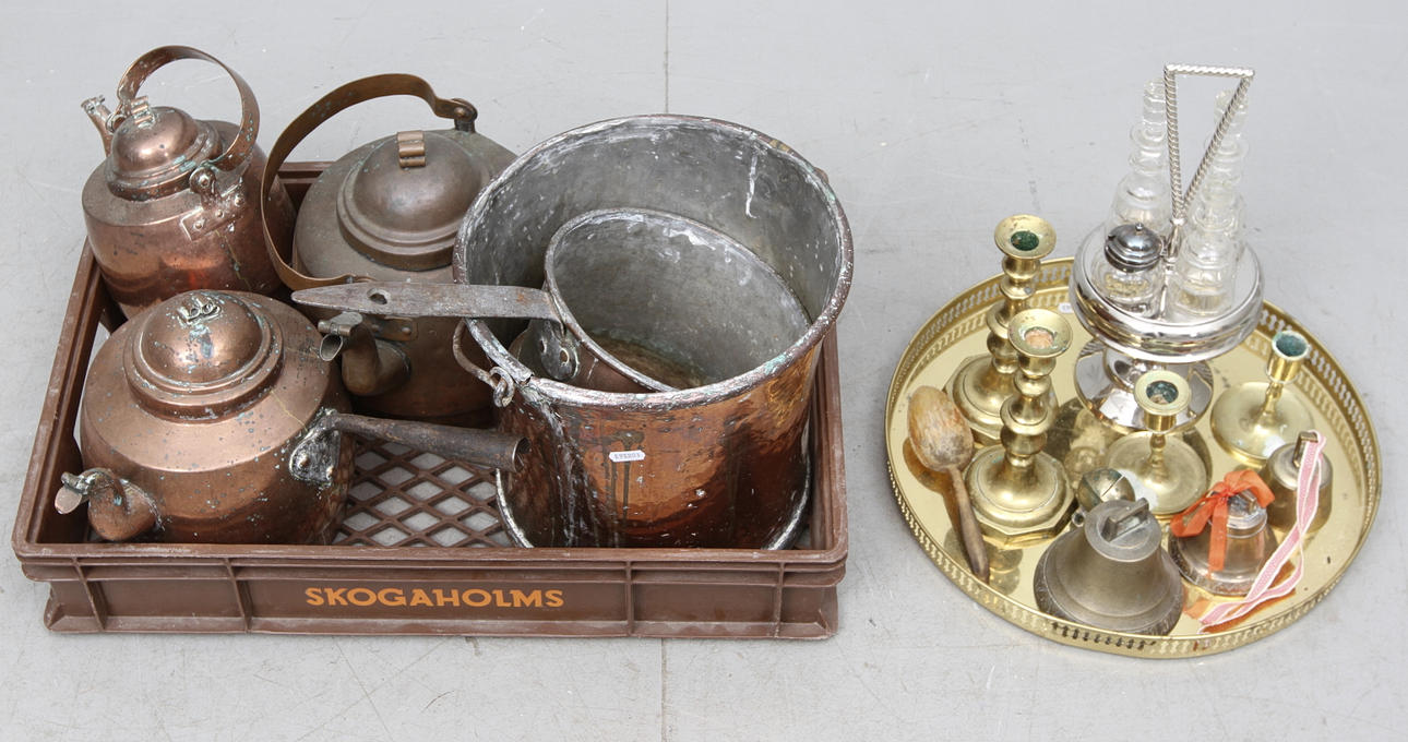 Parti Koppar o mässingföremål,1800-1900-tal.