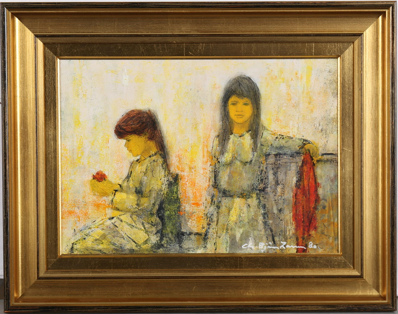 CHRISTIAN BJÖRN LARSEN. Flickor. Olja på pannå, signerad och daterad 80.