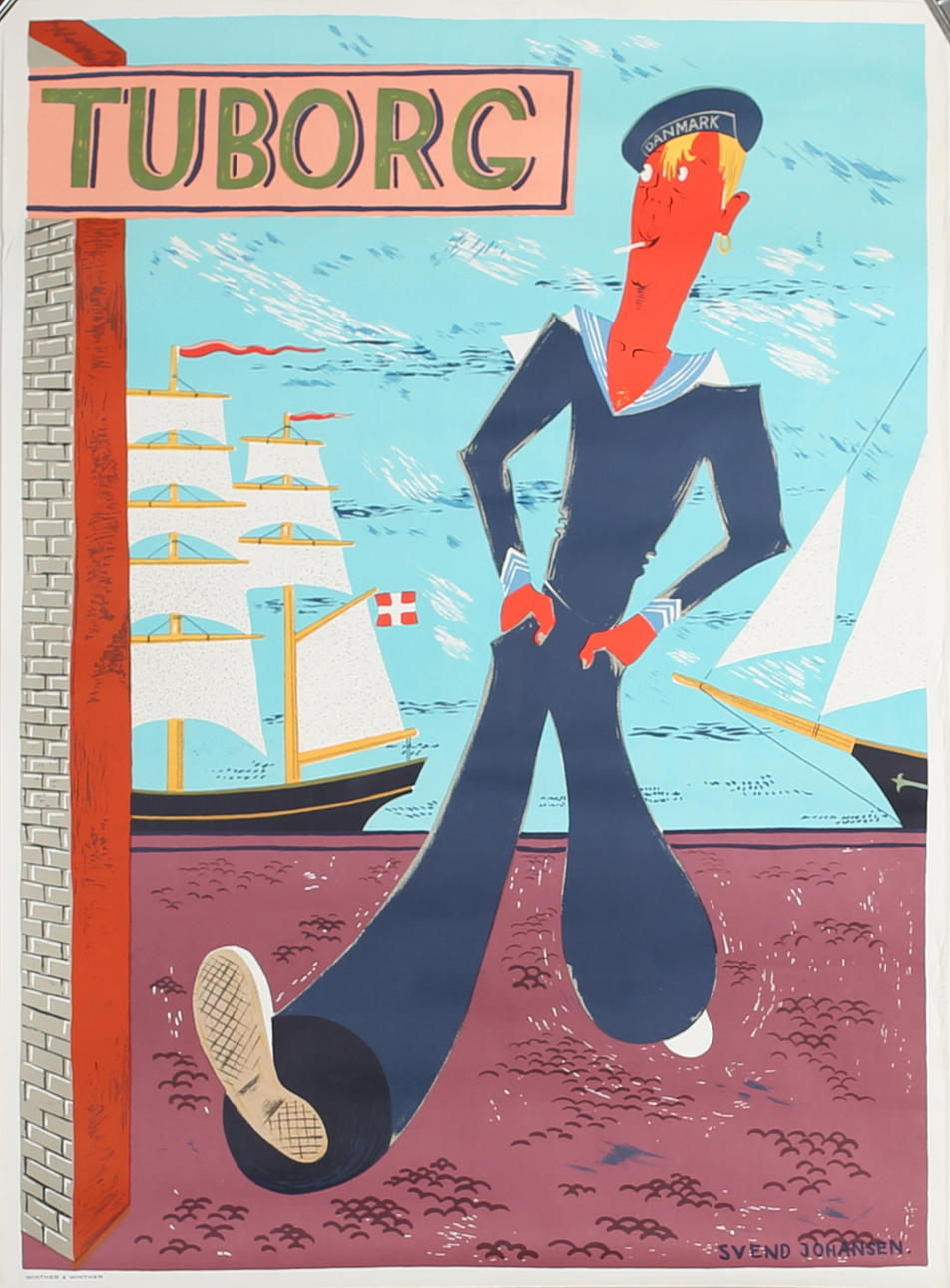 SVEND JOHANSEN. AFFISCH. Tuborg - Danmark. Signerad i trycket.