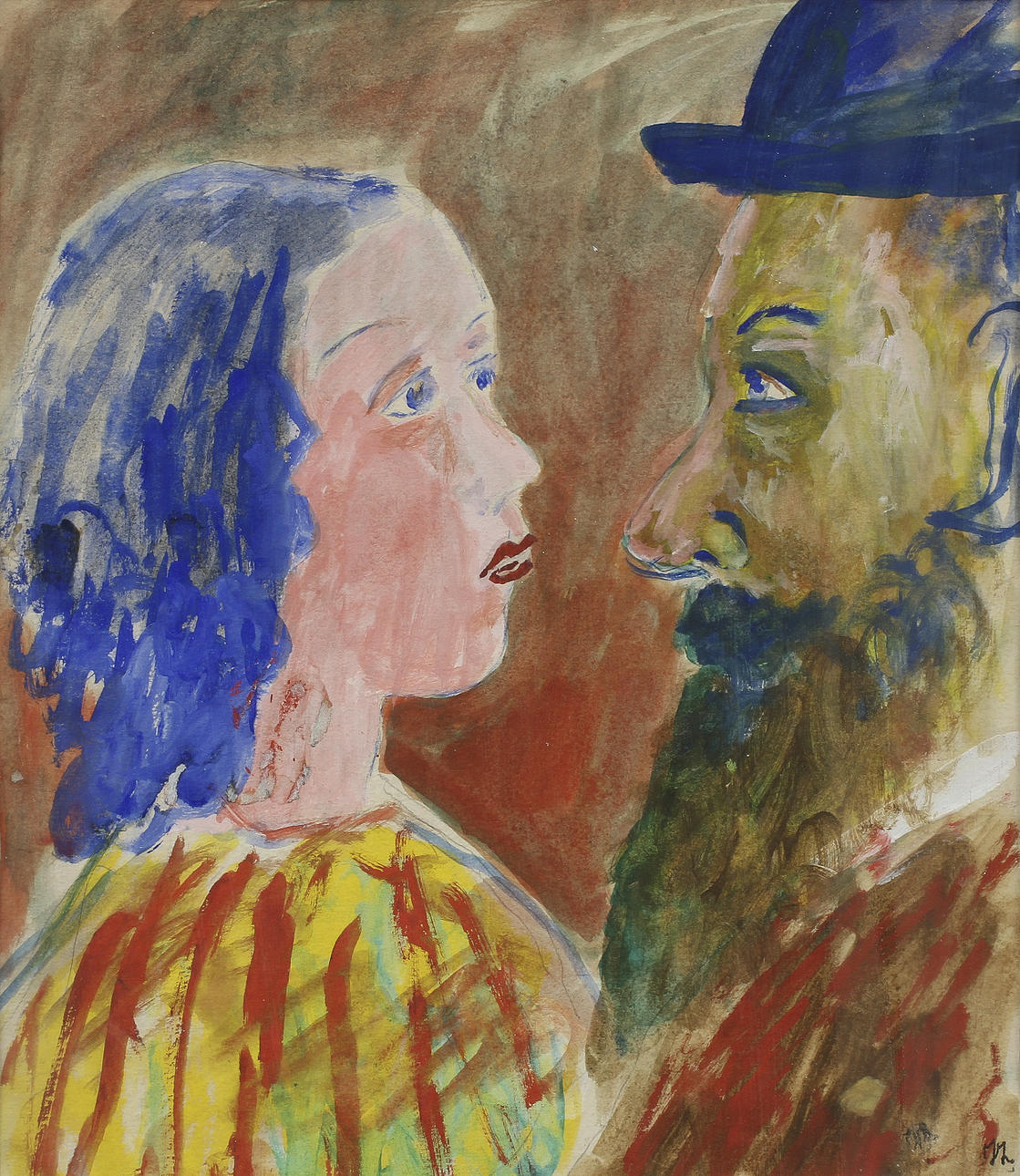 IVAN IVARSON (1900-1939). "Flicka och gubbe". Blandteknik.