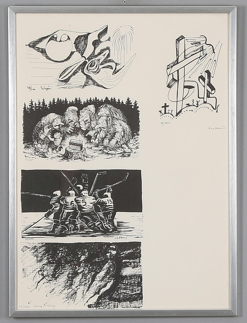 SUNDSVALL ARTISTS, lithography, compositions, with i.a. Bengt Åberg, Harry Ekelund, signed and numbered 38/300.