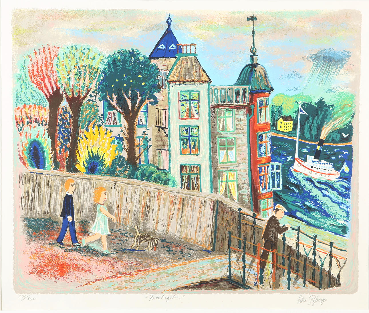 ELIS RYDBERG. "Bastugatan", color lithograph, signed and numbered 291/360.