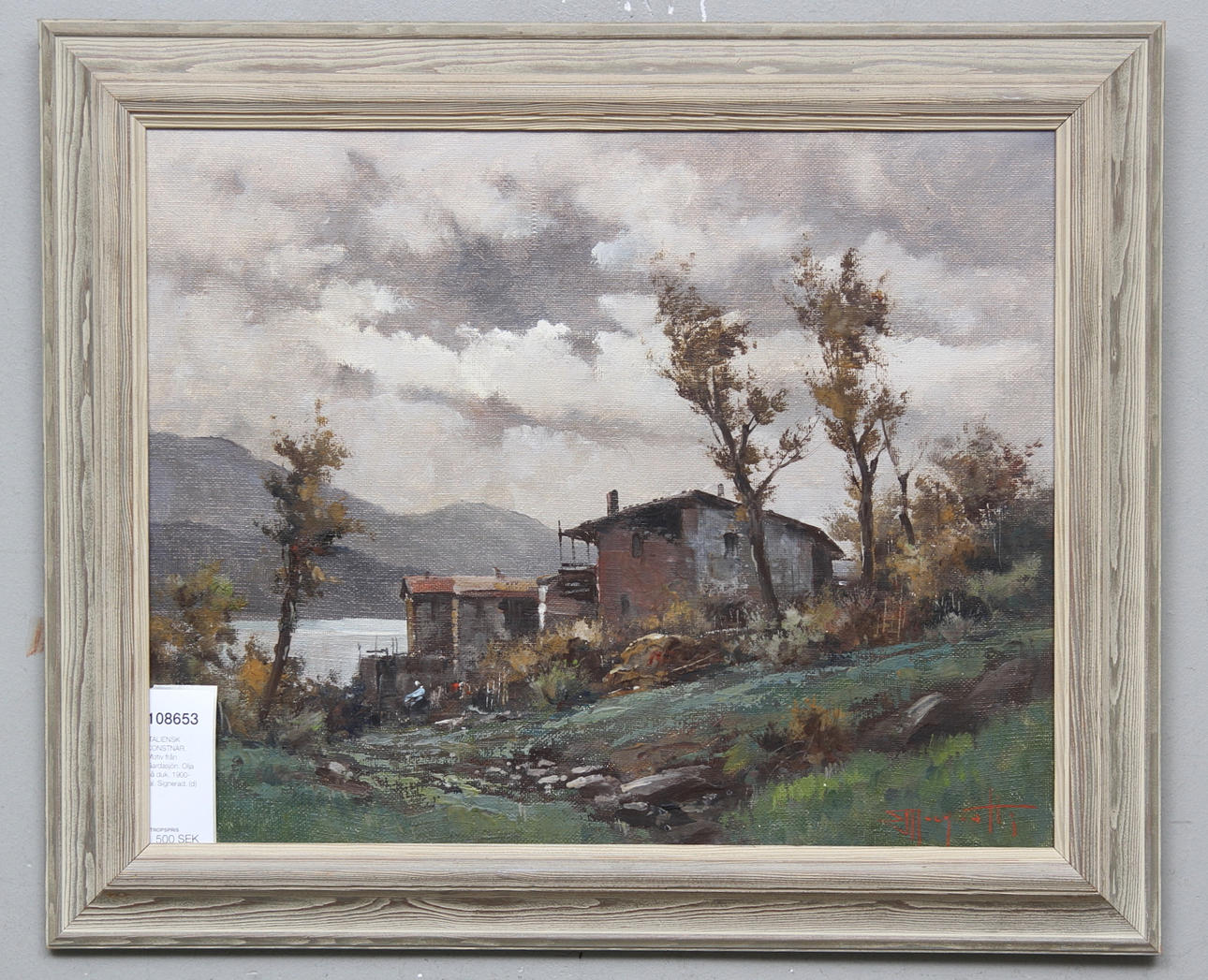 ITALIENSK KONSTNÄR. Motiv från Gardasjön. Olja på duk. 1900-tal. Signerad.