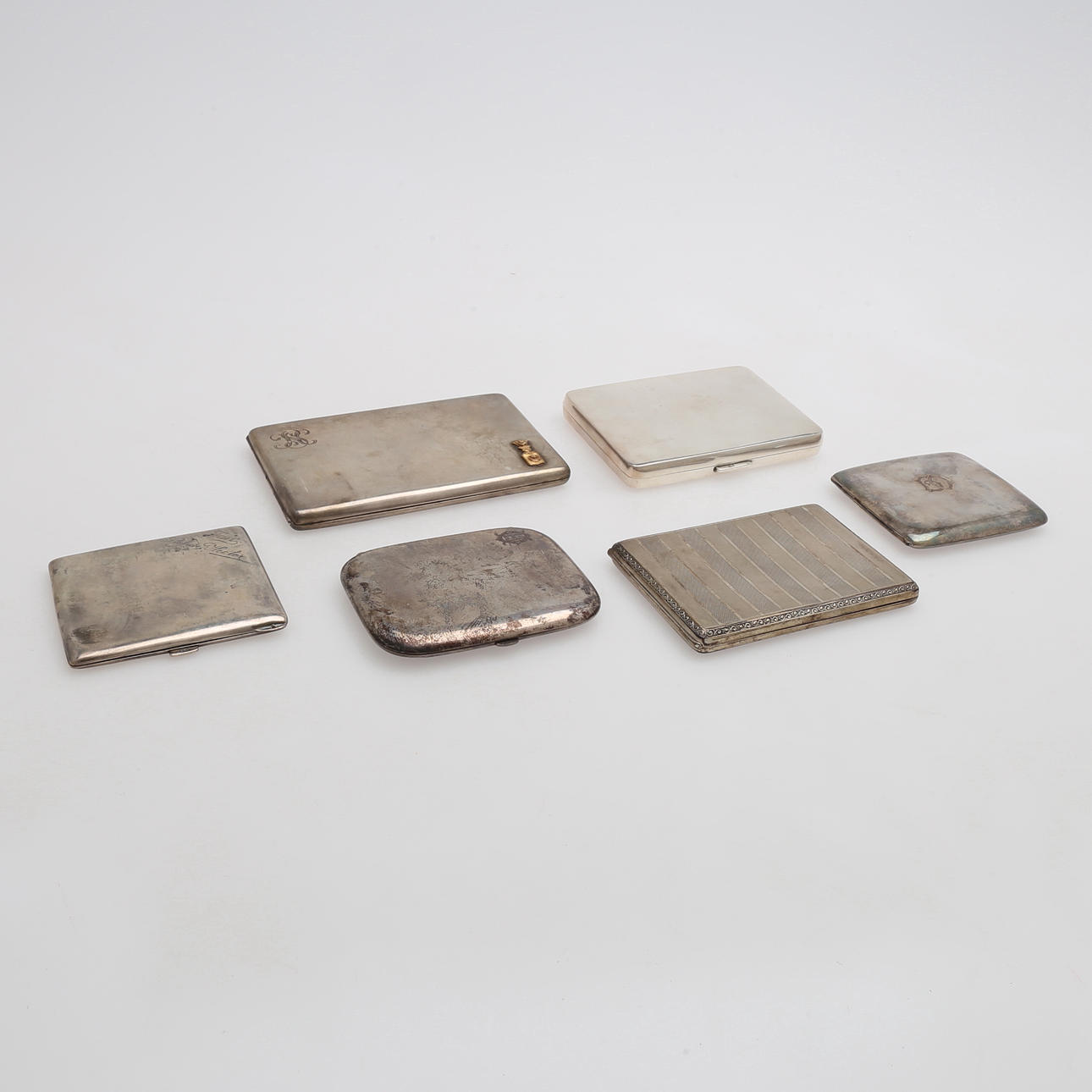 CIGARETTE CASES, 6 PCS, silver, 779 g.