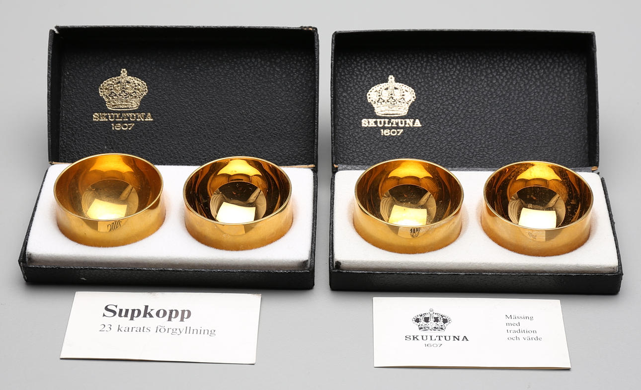 SUPKOPPAR, 4 st, mässing, Pierre Forsell, Skultuna.