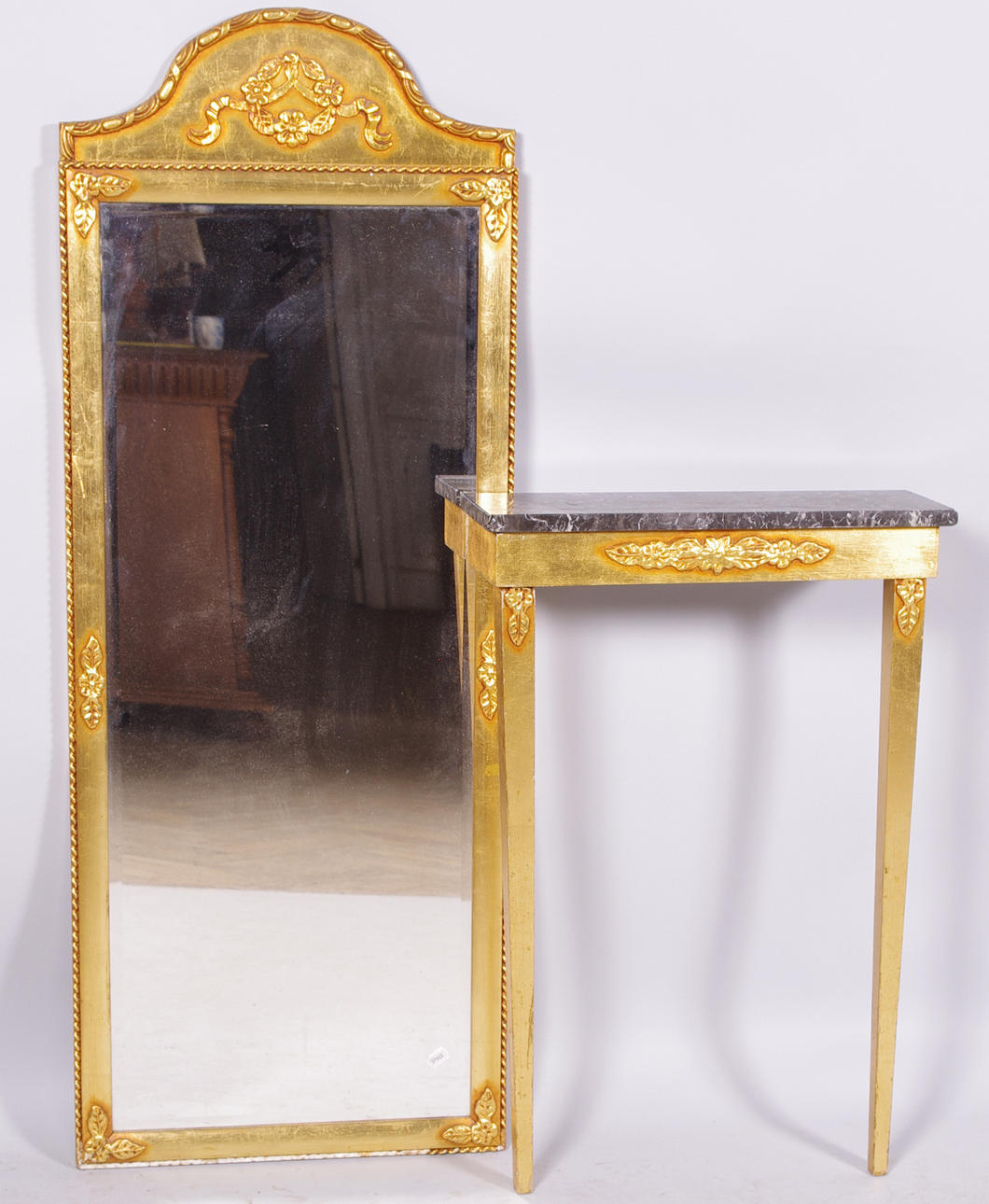 SPEGEL MED KONSOL, förgylld med marmorskiva.
