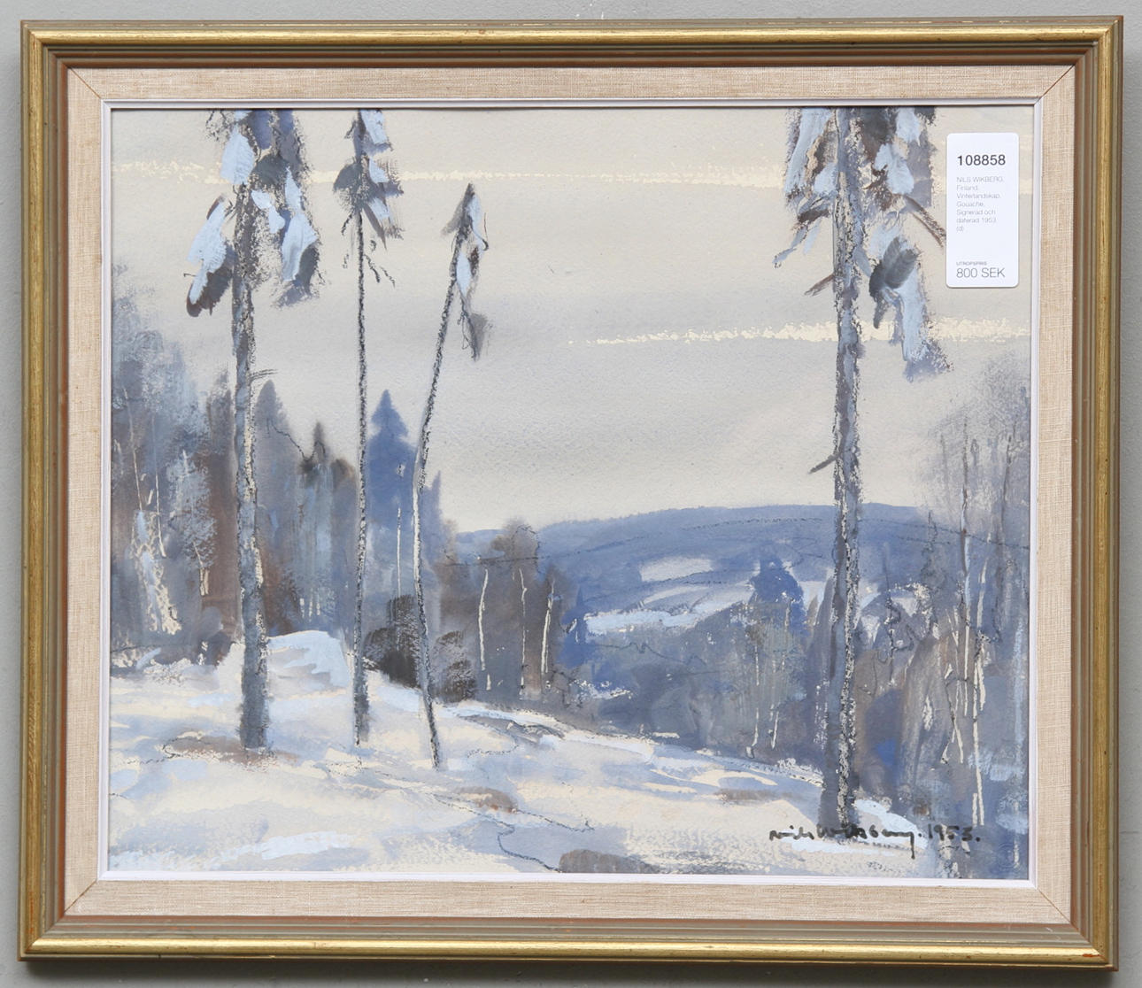 NILS WIKBERG. Finland. Vinterlandskap. Gouache. Signerad och daterad 1953.