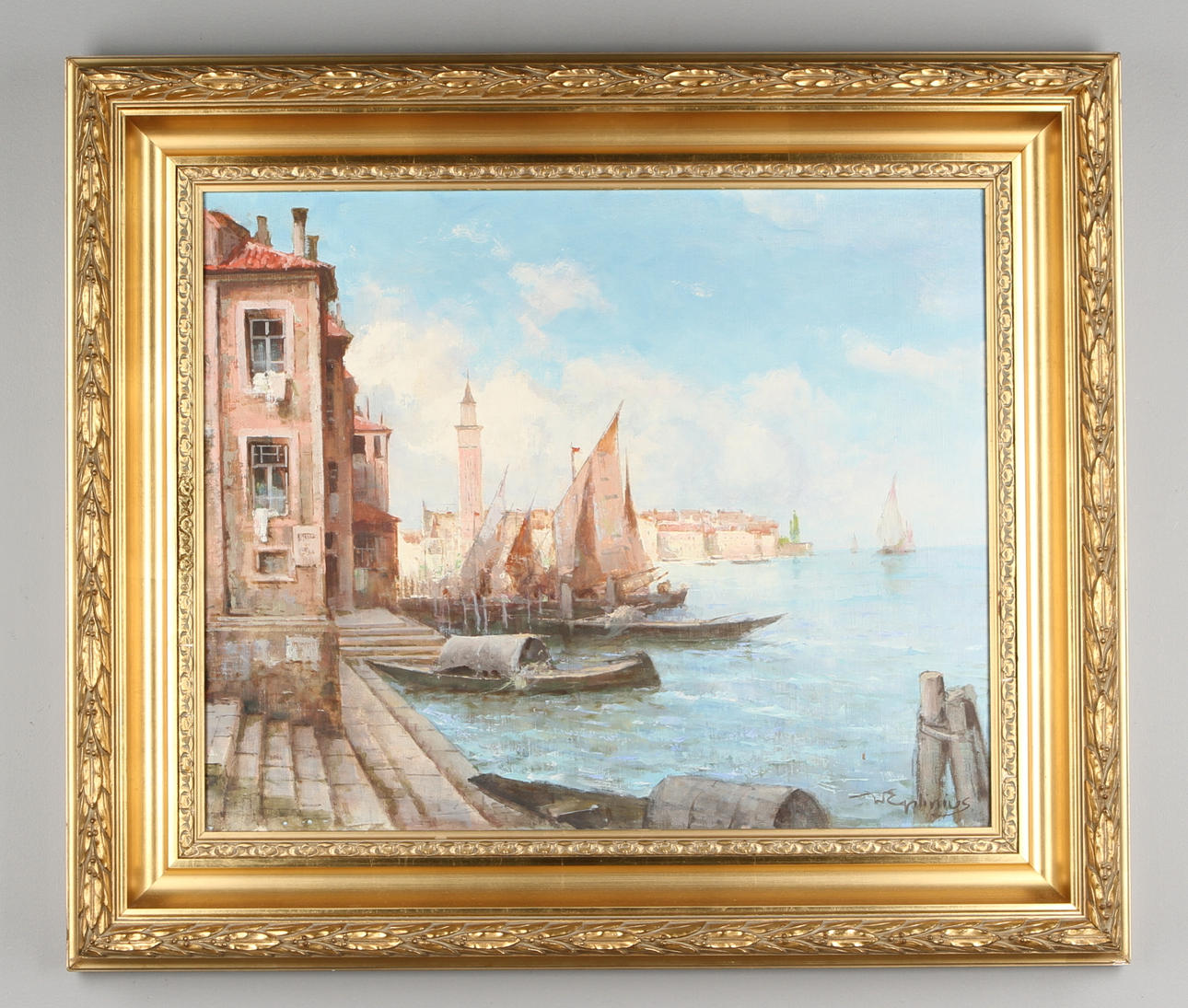 WILLI EPLIMIUS. Sydländsk hamnmotiv, olja på duk.