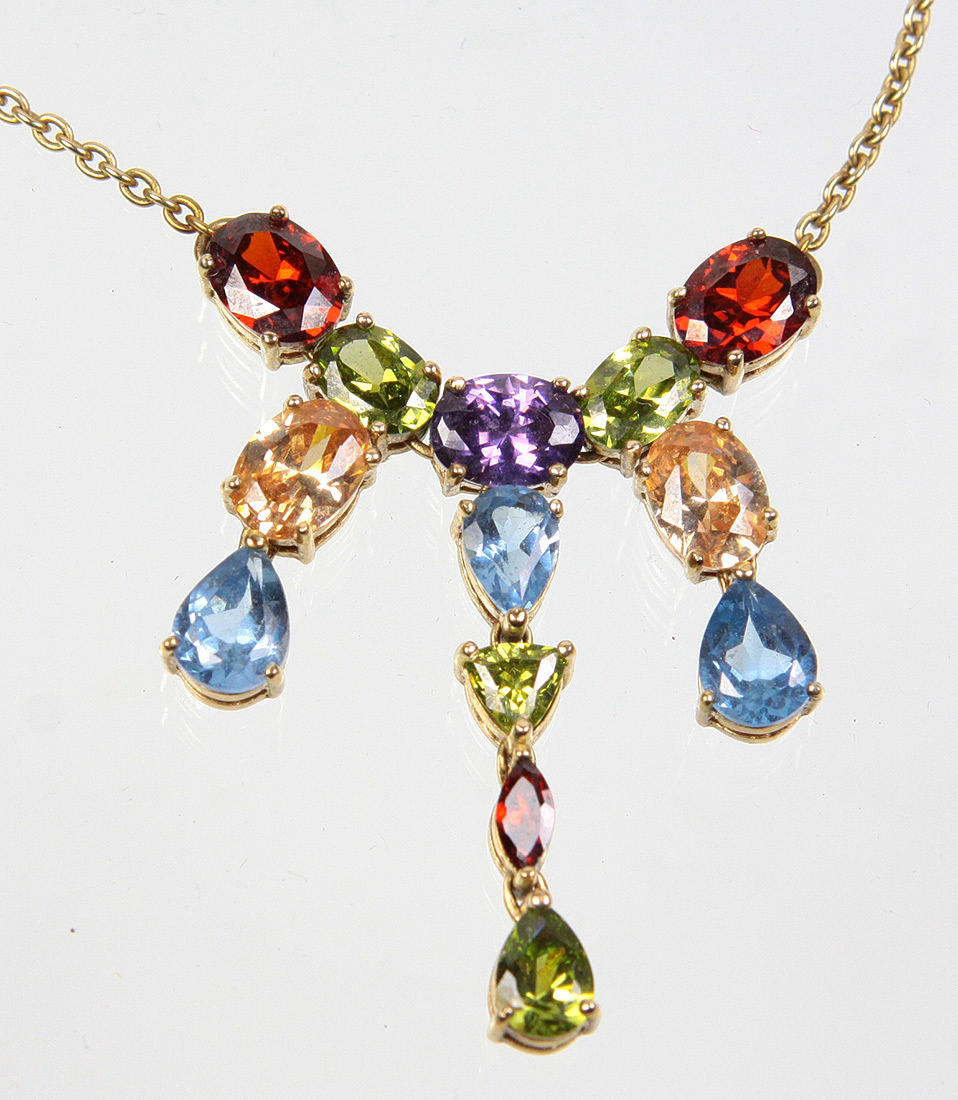 GEMSTONE - NECKLACE, MULTICOLOR, SILVER 925 GOLD PLATED.