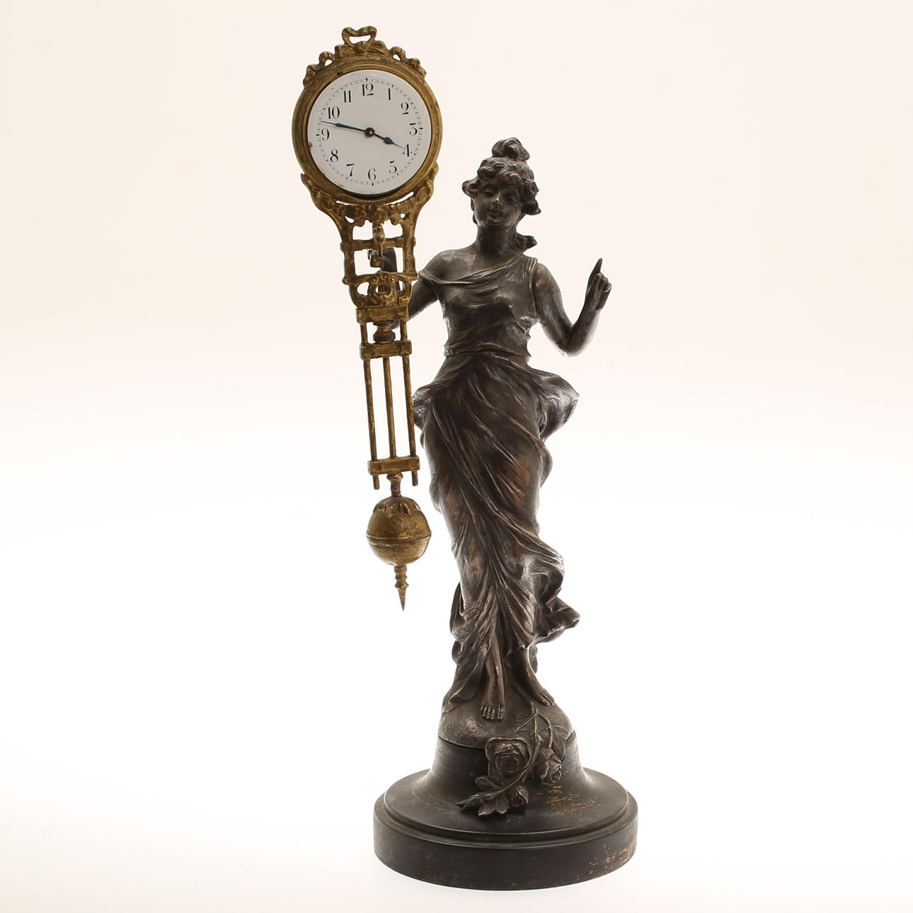 TABLE PENDULUM, metal on wooden plinth, 1900s.