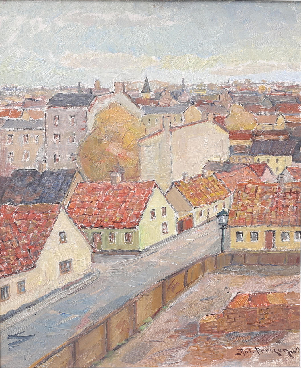 ANTON PERSSON. Cityscape, oil on Board, signed, dated -59.