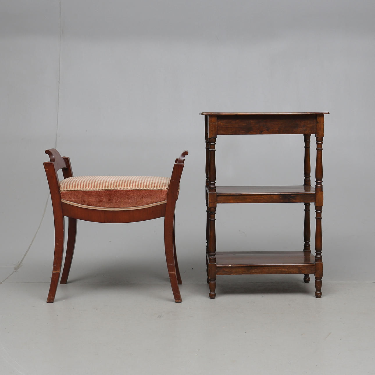 ETTAGE TABLE, and STOOL, 19th century.