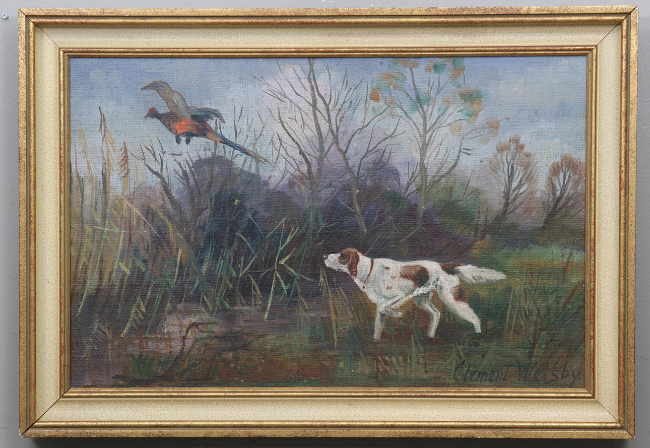 OKÄND KONSTNÄR. olja på duk, jaktmotiv, signerad Clement Welsby.