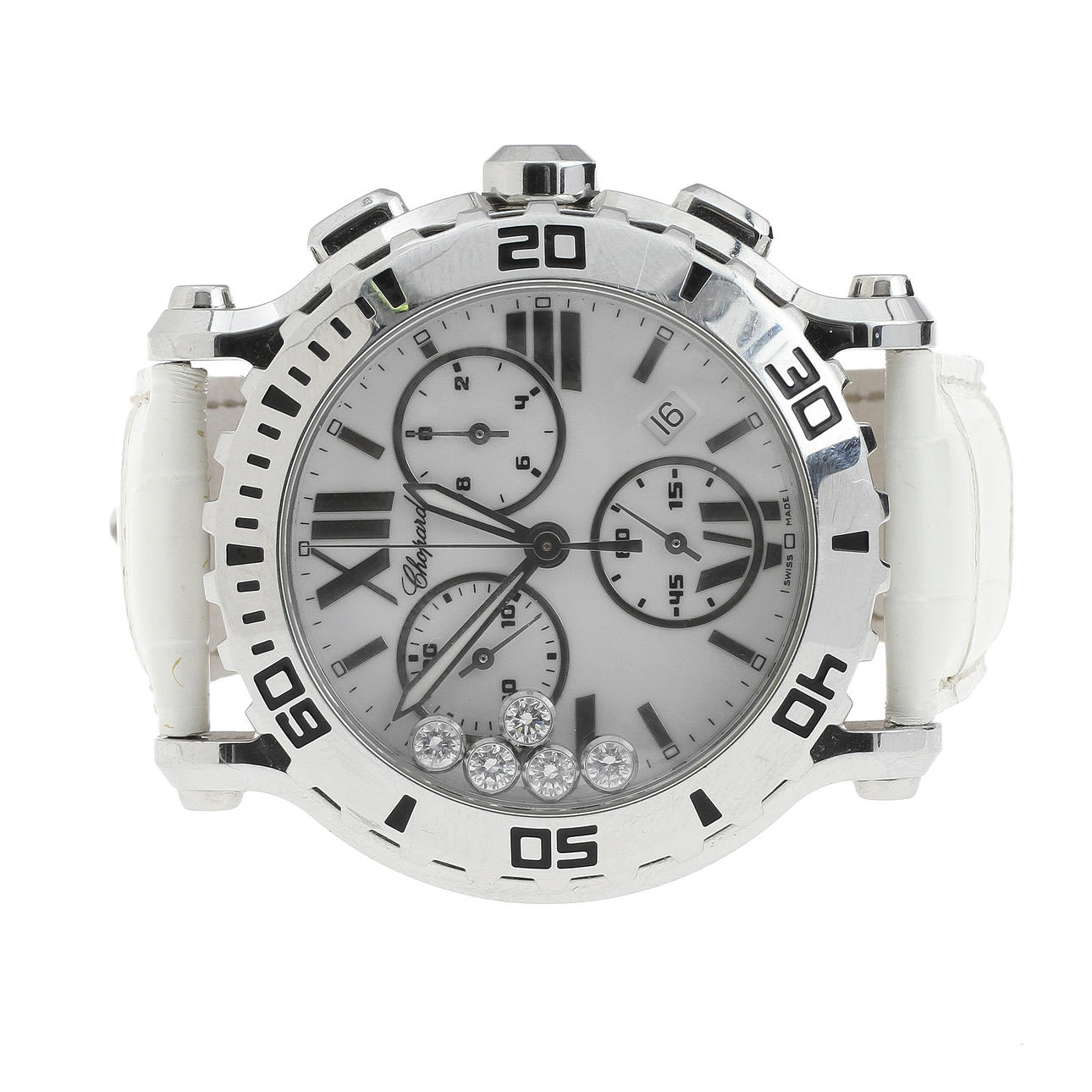 ARMBANDSUR, Chopard, "Happy Sport", Chronograph, urtavla med 5 diamanter, total 0,50 ct.