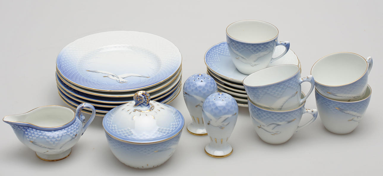 MOCCASERVISDELAR, 15 delar, porslin, Blå måsen, Bing & Gröndal, Danmark.