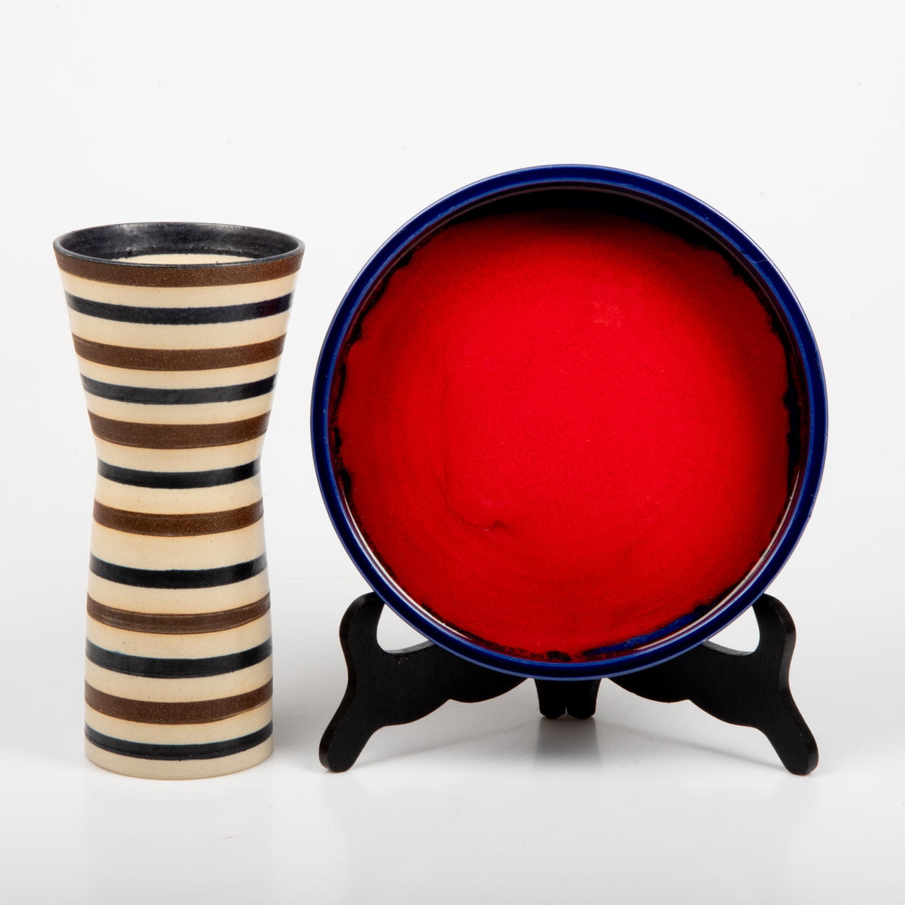 VASE AND BOWL, ceramic, signed Nils Micke A.