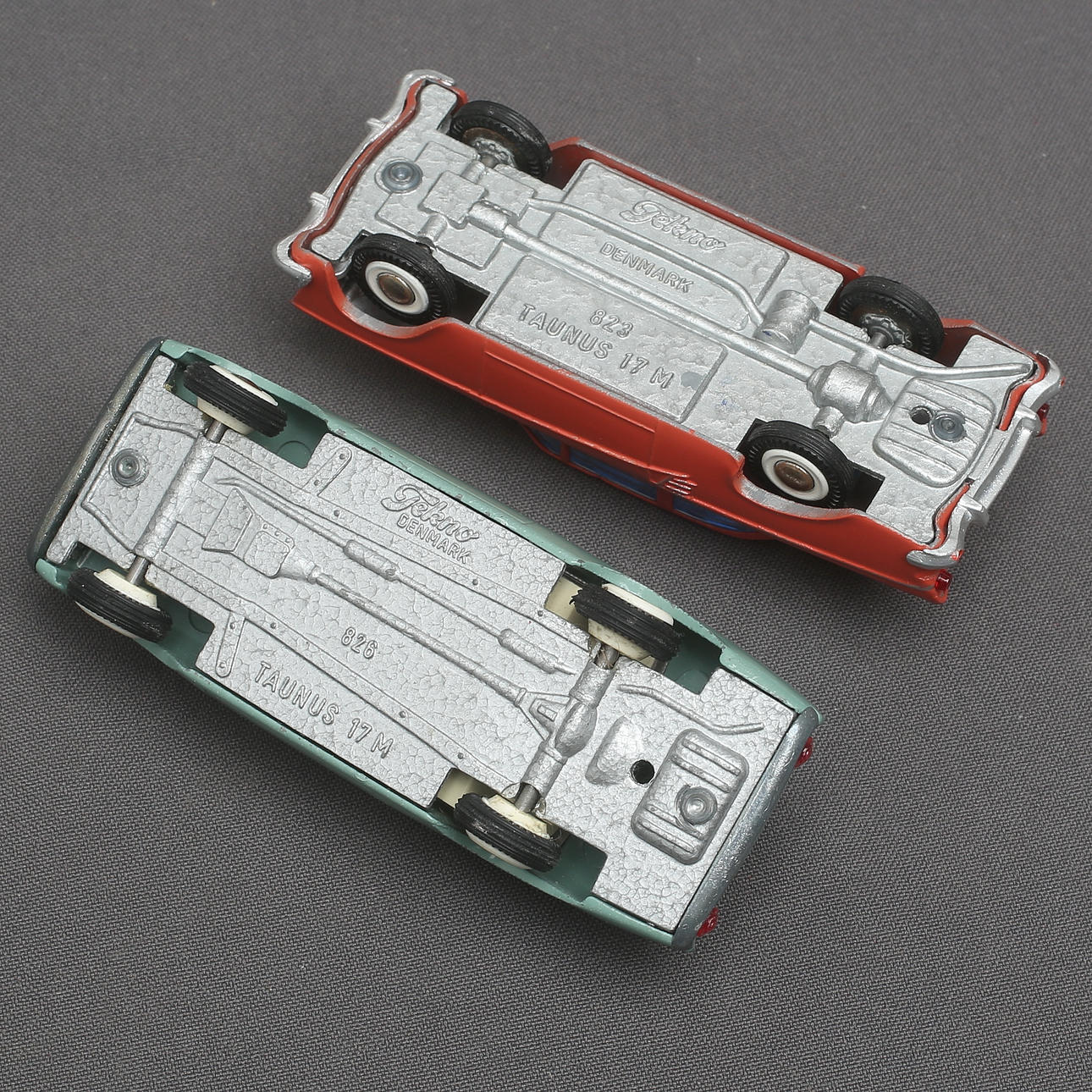 TEKNO, 2 pcs, Ford Taunus 17 M passenger cars, no. 823 and 826