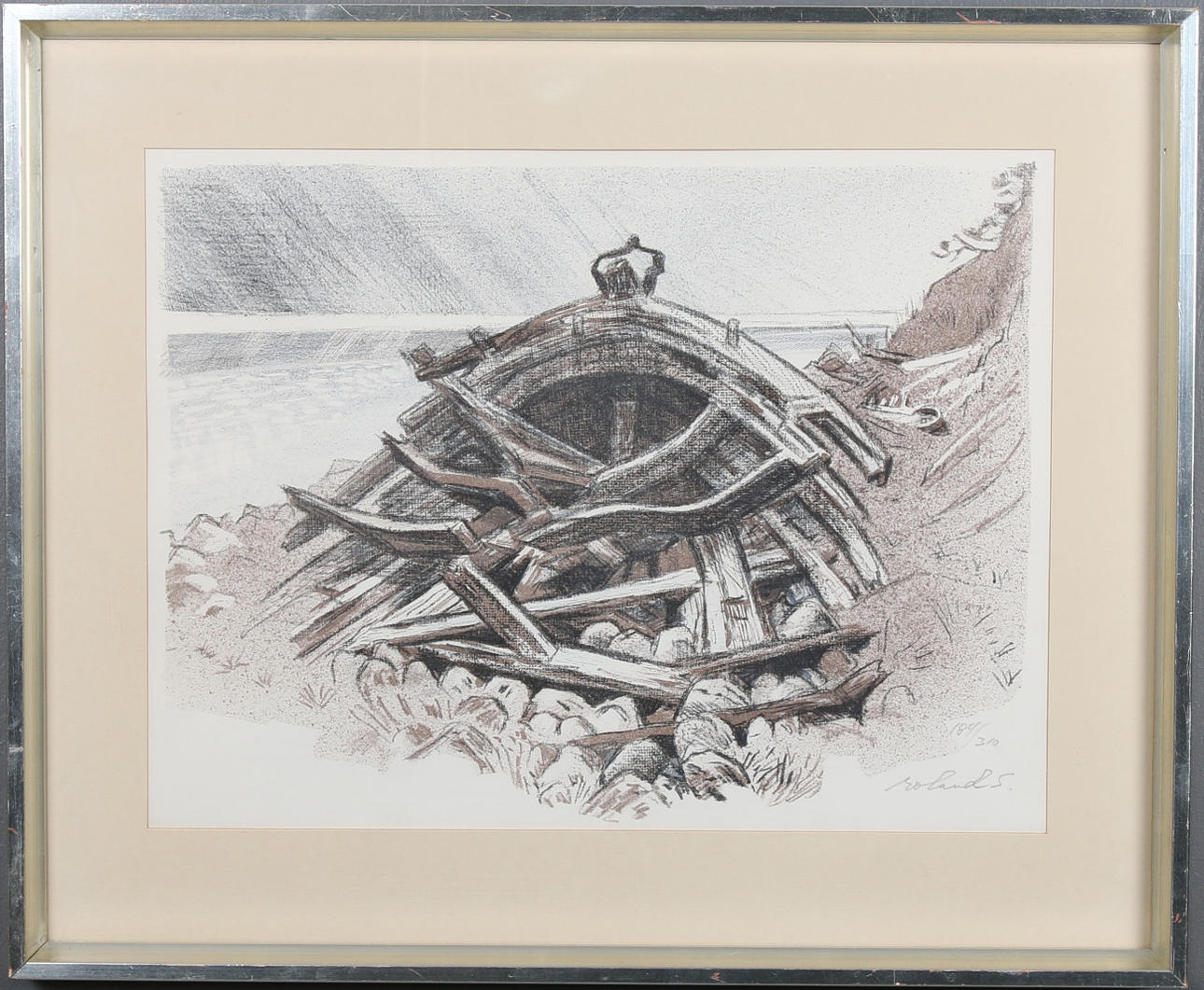 ROLAND SVENSSON. Färglitografi "Vraket", signerad, numrerad 184/310.