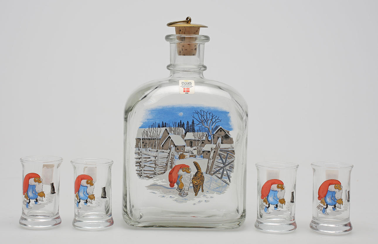 JULSNAPSSERVIS, 5 delar, glas, Holmegaard, Danmark.