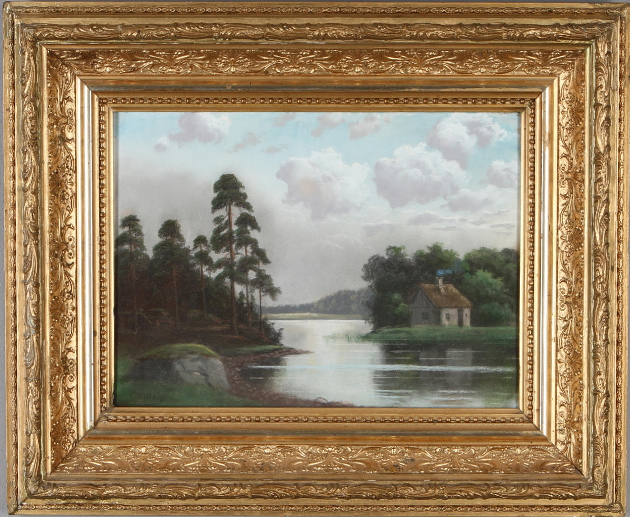 OKÄND KONSTNÄR. Insjölandskap, pastell, signerad C Halldén.