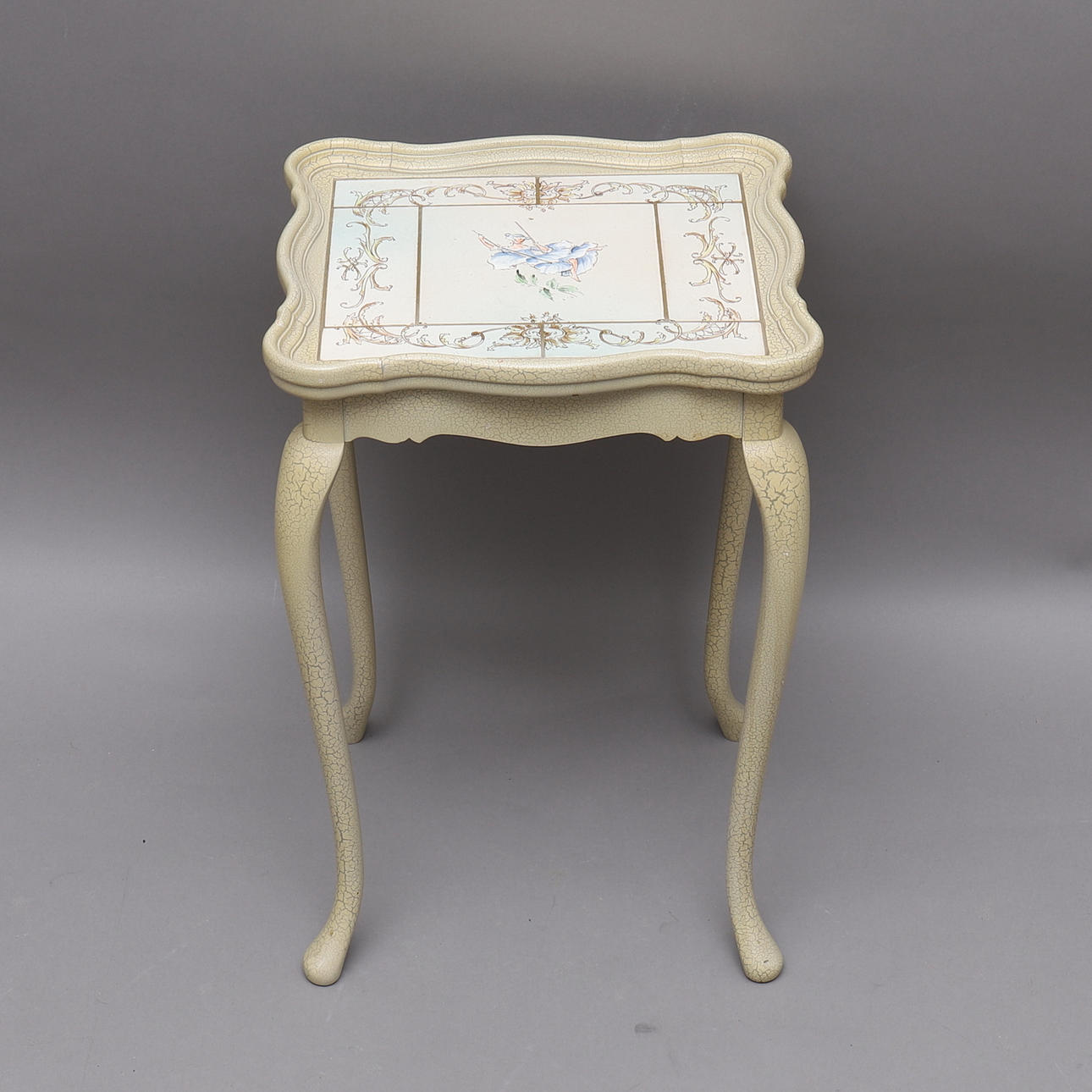 TABLE, painted wood/tile, rococo style, Jason Ringsted Denmark.