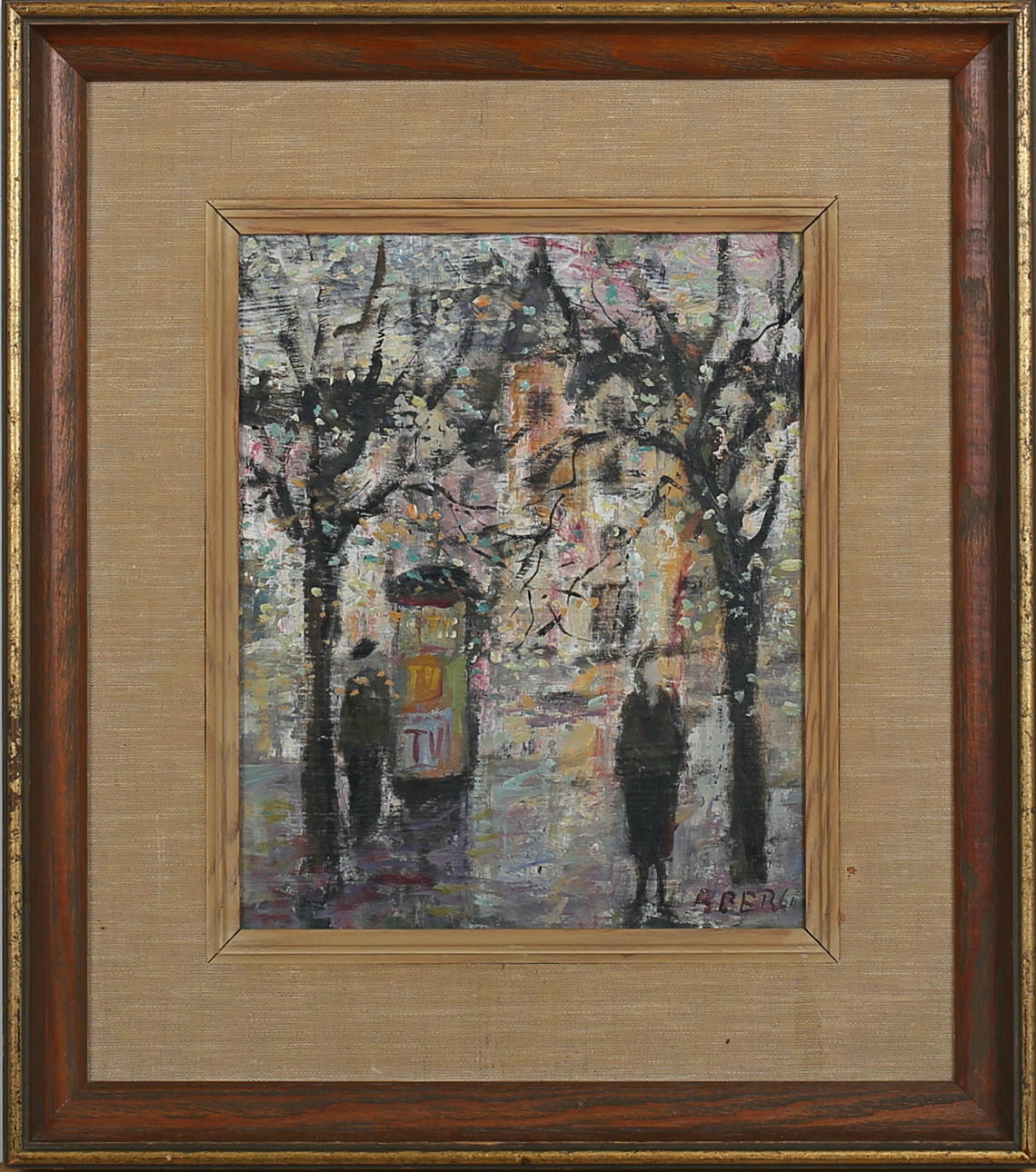 OIDENTIFIERAD KONSTNÄR. Stadsbild. Olja på pannå. Signerad A Berg.