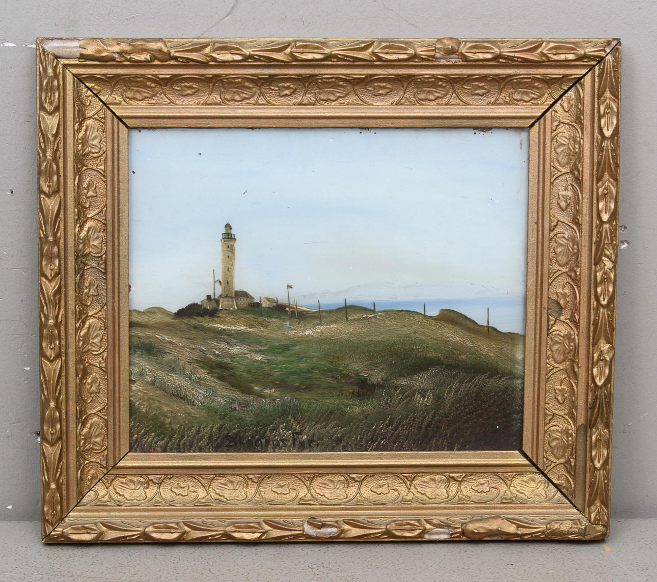 OKÄND KONSTNÄR. glasmålning, "Skagens Fyr", 1800-tal.