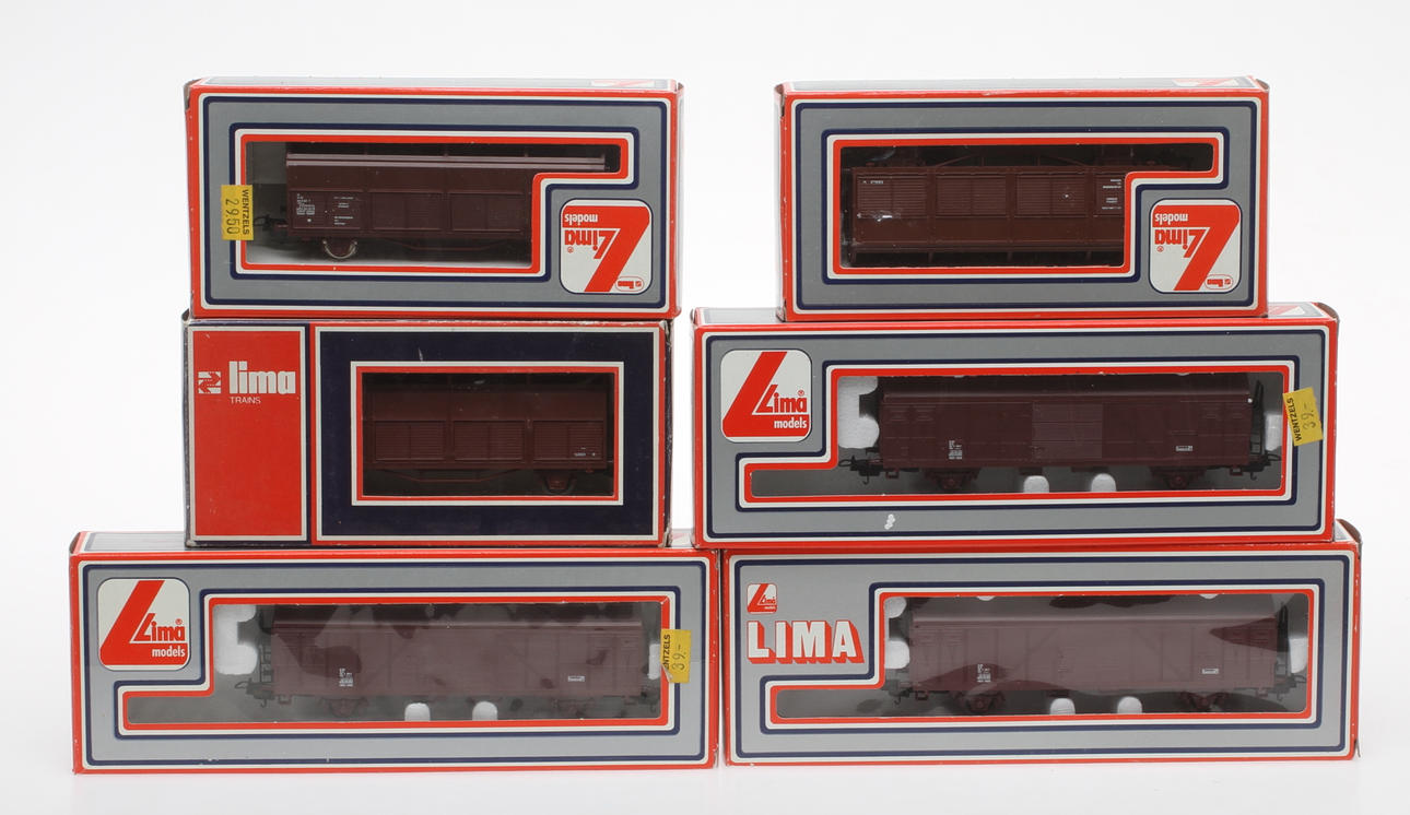 MODELLTÅG LIMA 6 stycken SJ:s godsvagnar i originalkartong.