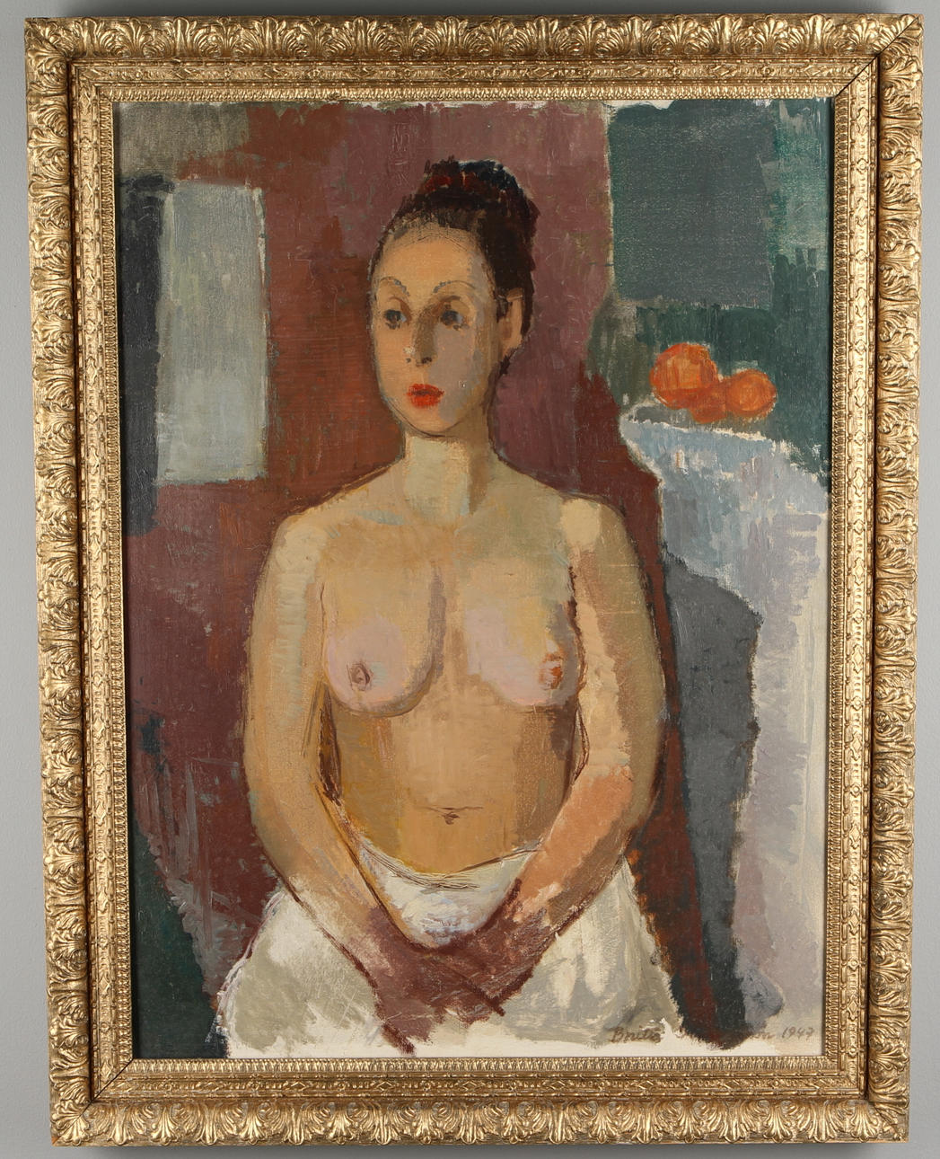 BRITTA SIMONSSON. "Sittande modell", olja på duk, signerad och daterad 1947.