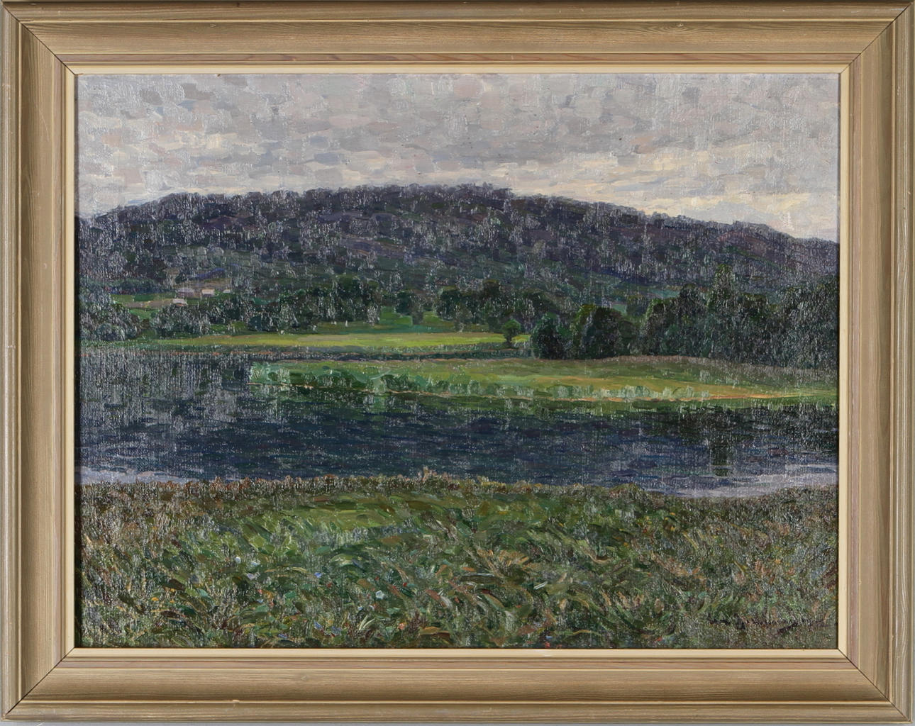 CARL JOHANSSON. Insjölandskap, olja på pannå, signerad samt daterad 1912.