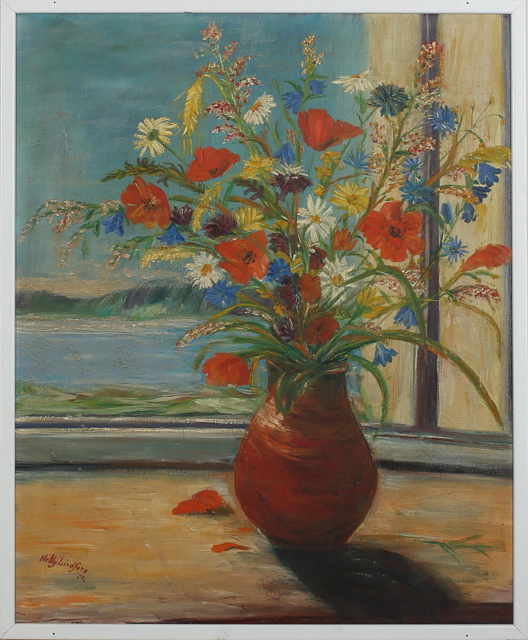NELLY LINDFORS. Stilleben. Olja på pannå. Signerad och daterad -55.
