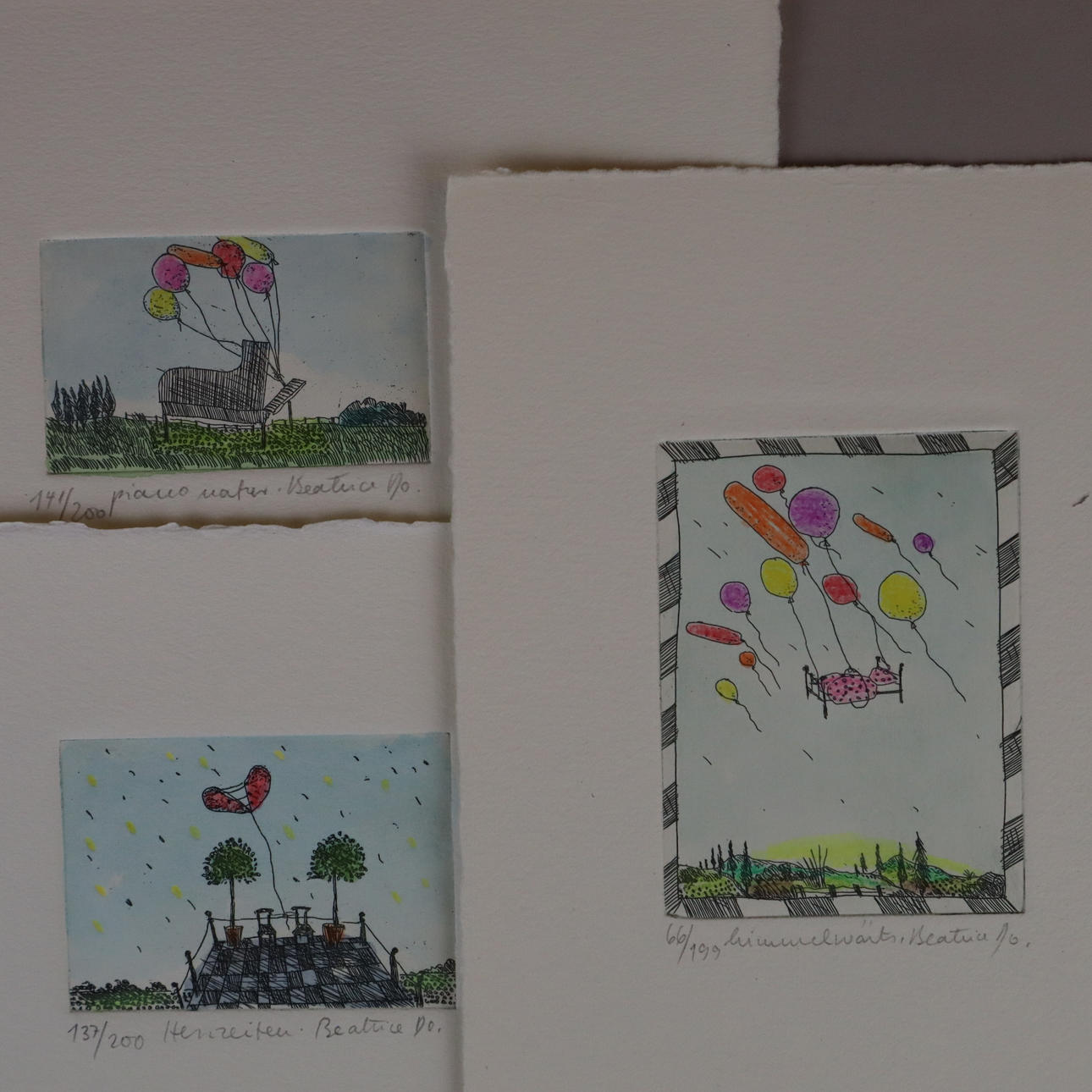 BEATRICE DOLEZALEK. (*1944) - 3 Farbradierungen.