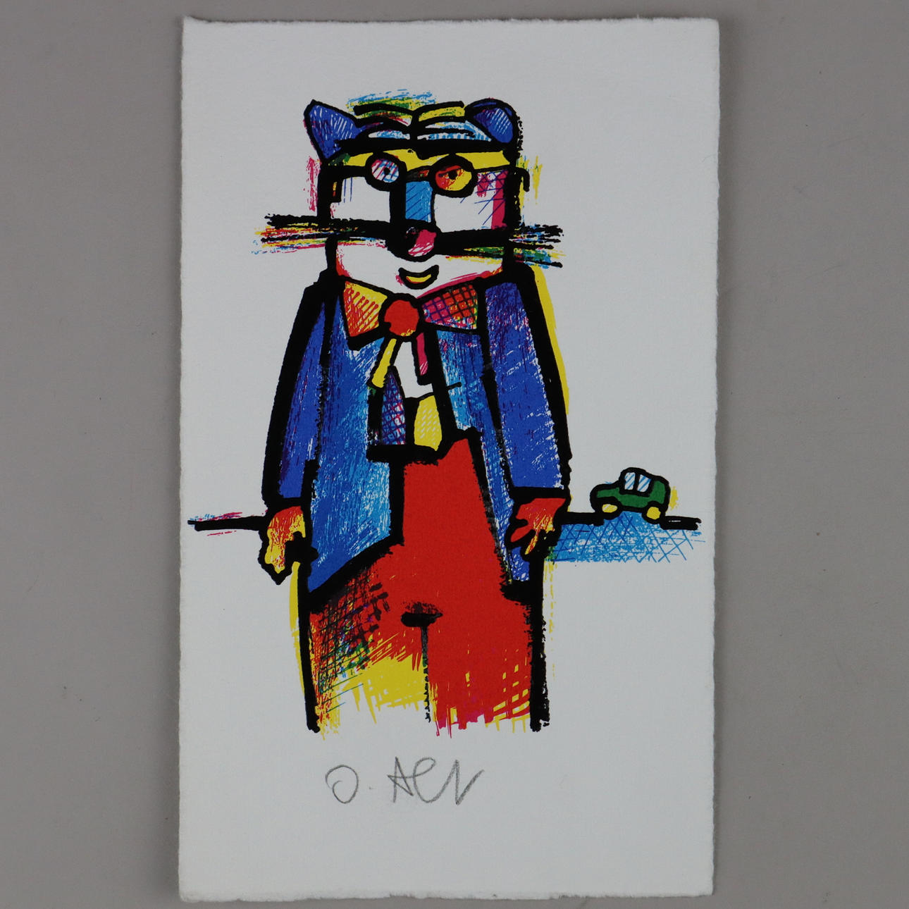 OTMAR ALT. Katze, Farblithographie mit Prägedruck.