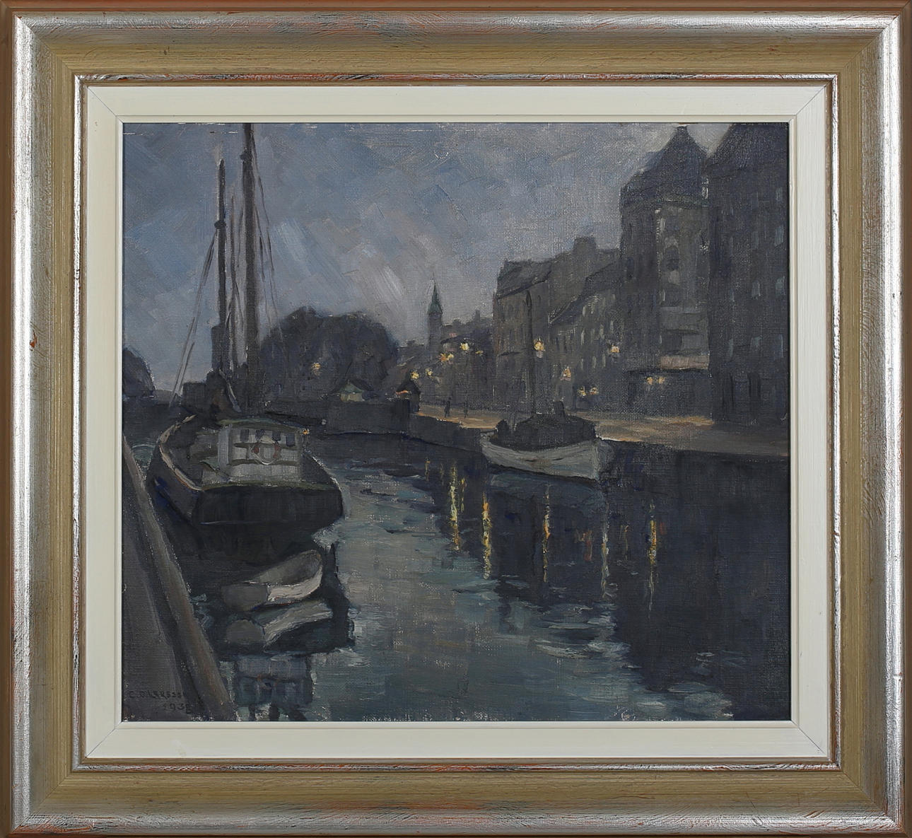 CARL OSCAR LARSSON. Malmö. Olja på pannå. Signerad C O Larsson och daterad 1938.