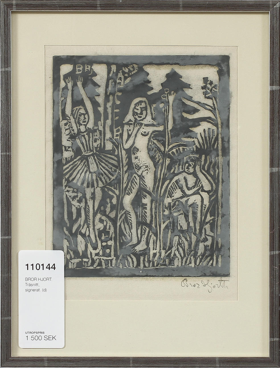 BROR HJORT. Träsnitt, signerat.