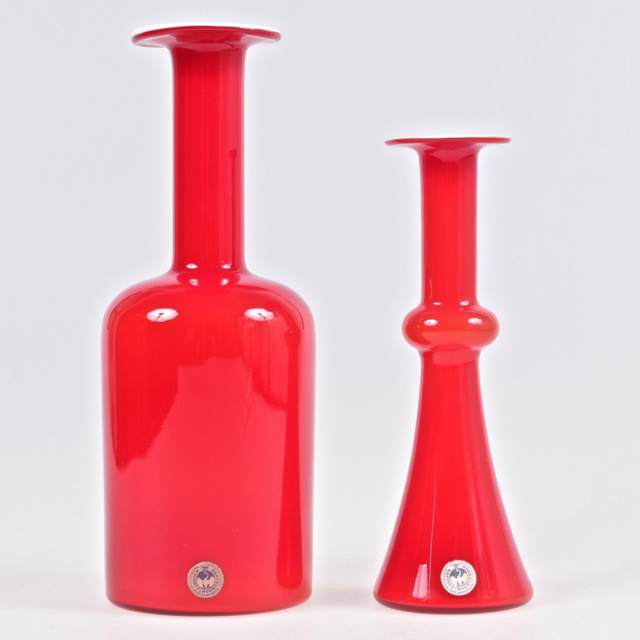 VASES, 2 pcs, glass, Kastrup, Otto Bauer, Holmegaard.