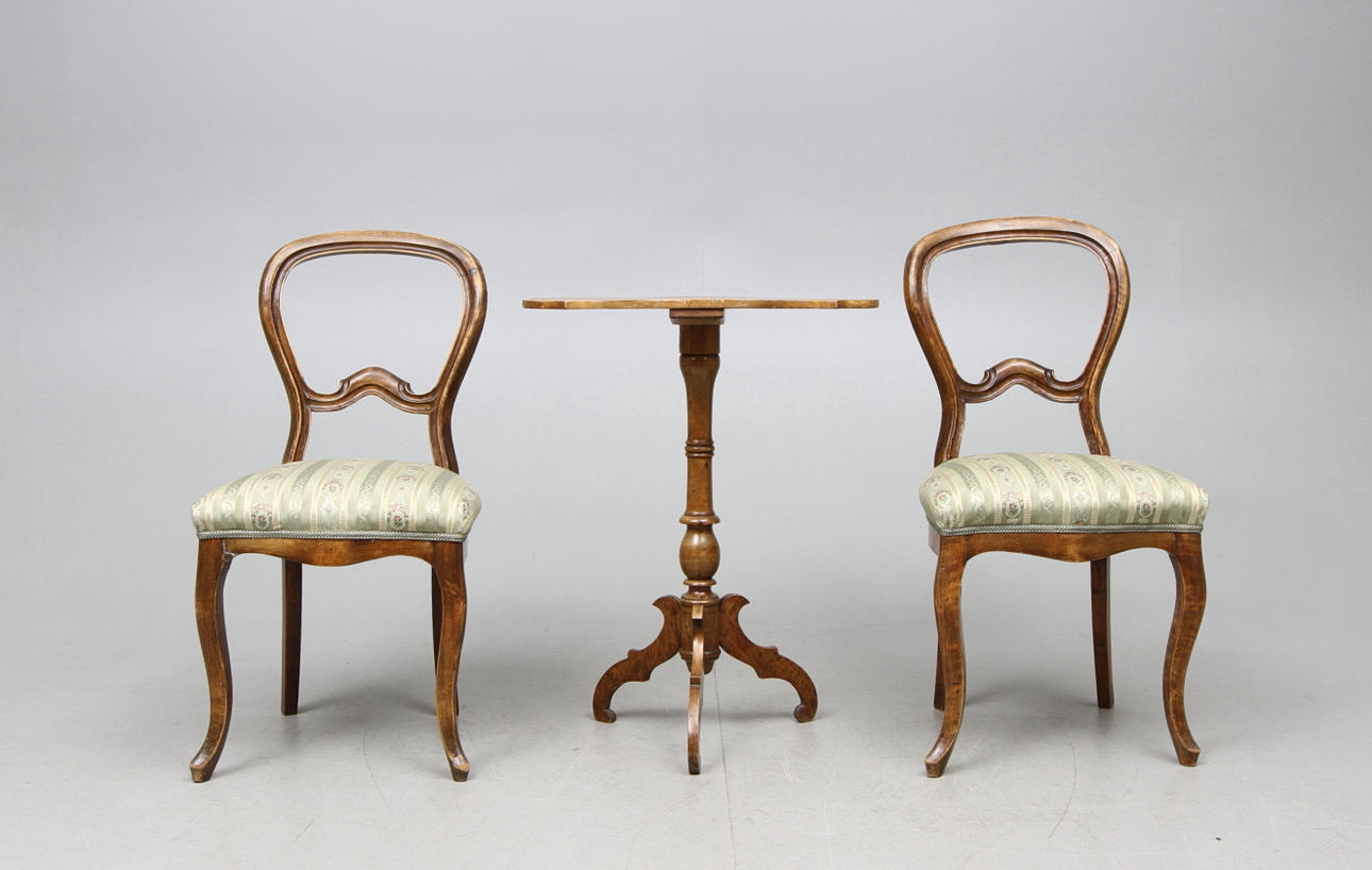 STOLAR, ett par, samt PELARBORD, nyrokoko, sent 1800-tal.