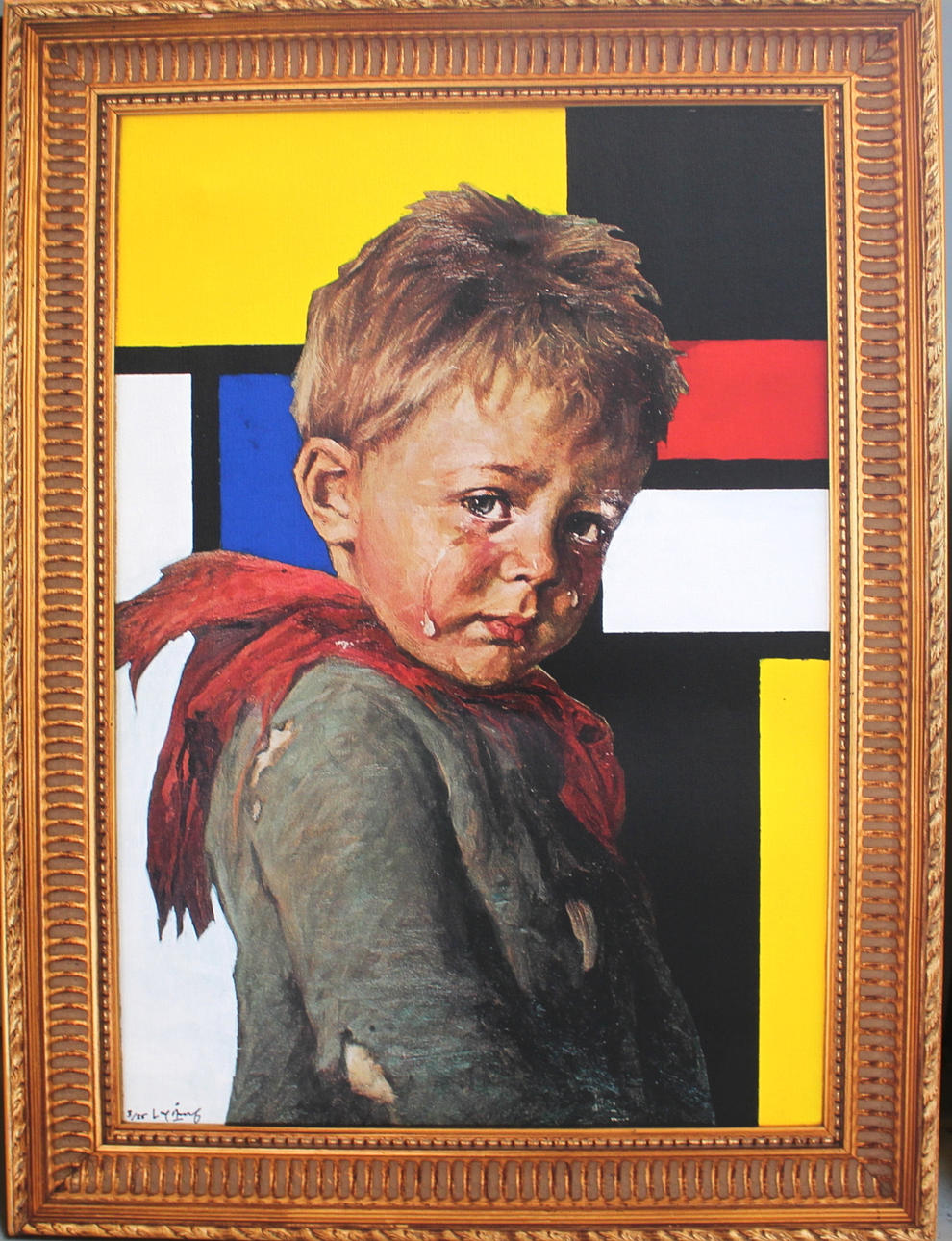 LASSE ÅBERG. print on canvas, crying boy, signed, numbered 3/25.