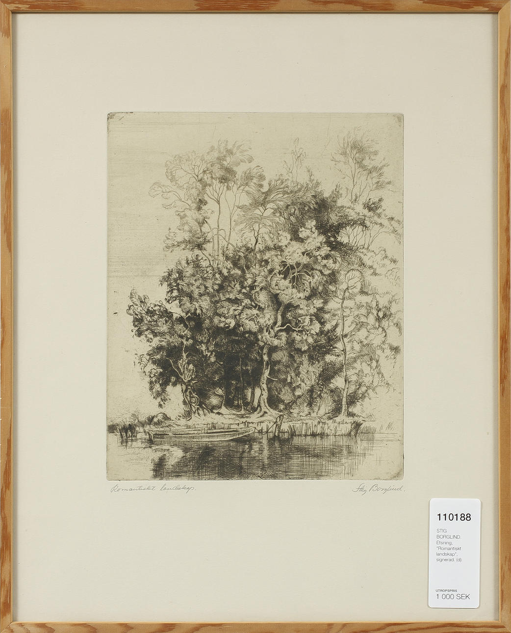 STIG BORGLIND. Etsning, "Romantiskt landskap", signerad.