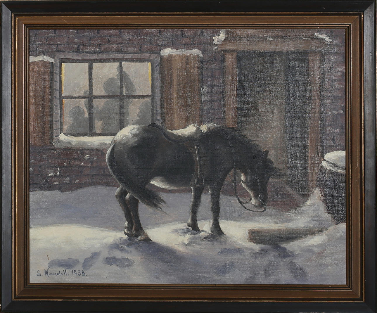 STURE KANDELL. Häst i vintermörker. Olja på duk. Signerad S Kandell och daterad 1938.
