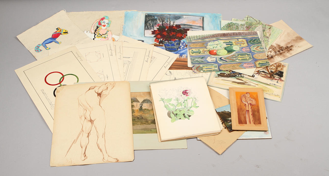 PARTI TECKNINGAR, PASTELLER och BLANDTEKNIKER.