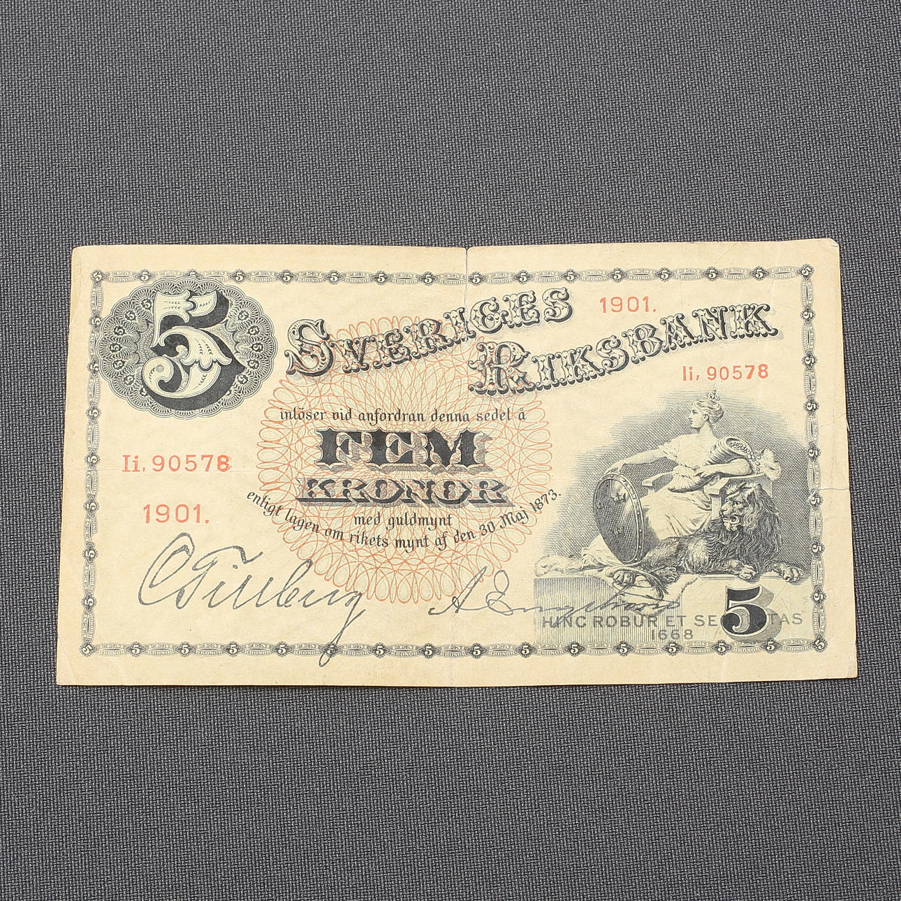 BANKNOTE, 5 Kronen, Sveriges Riksbank 1901.