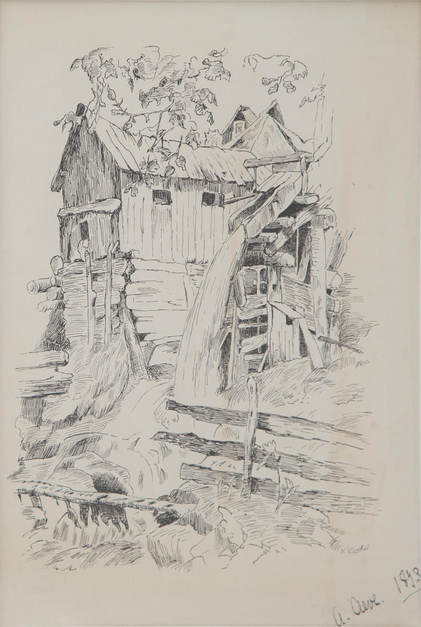 AGNES CLEVE. DRAWING, ink on paper, signed and dated 1893.