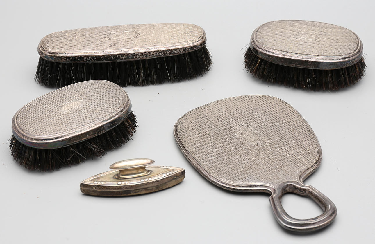 HANDSPEGEL, BORSTAR, 5 delar, sterlingsilver.