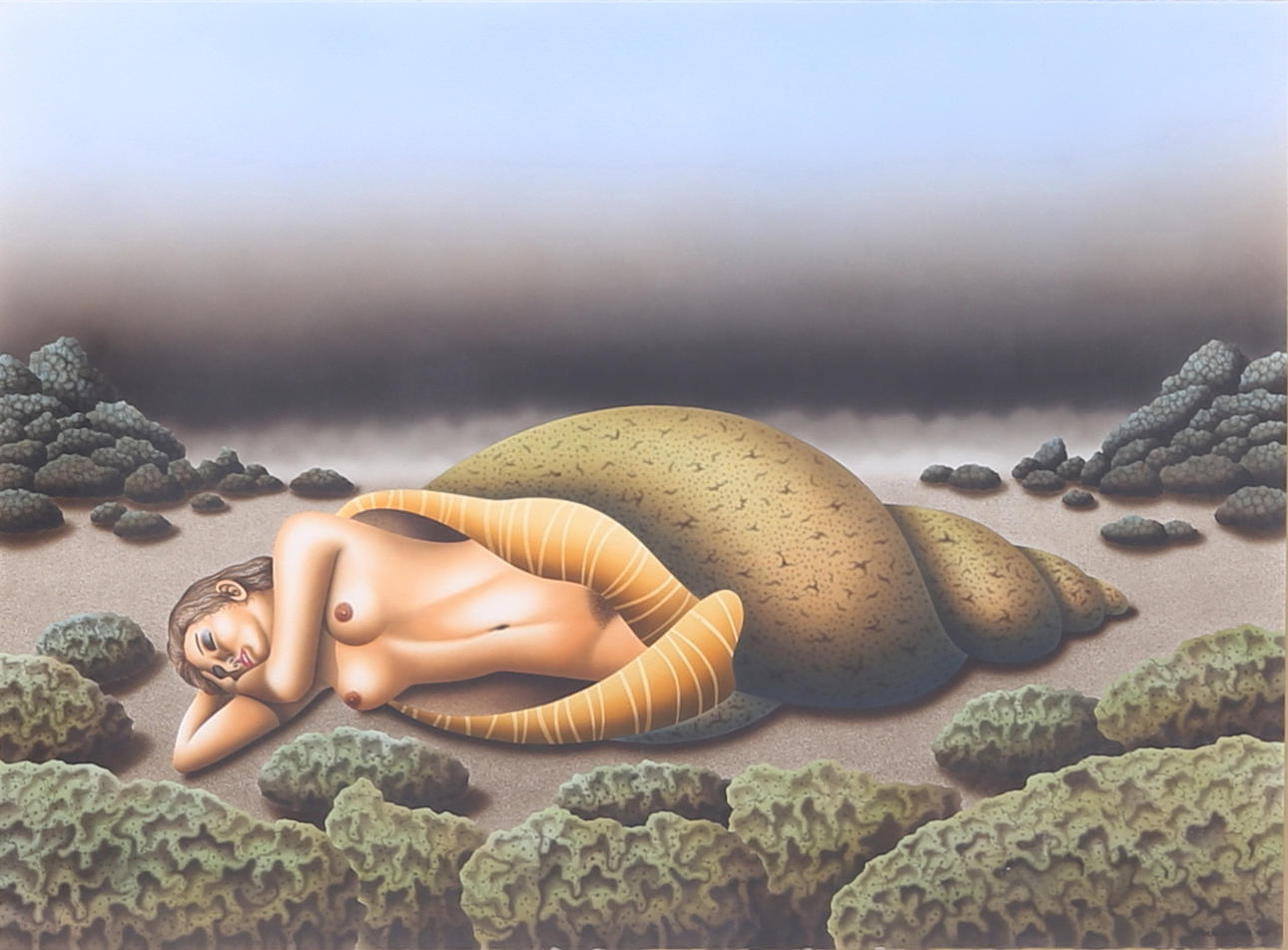 ANDERS SOLFORS. Woman in a shell, mixed media, signed, dated 1985.