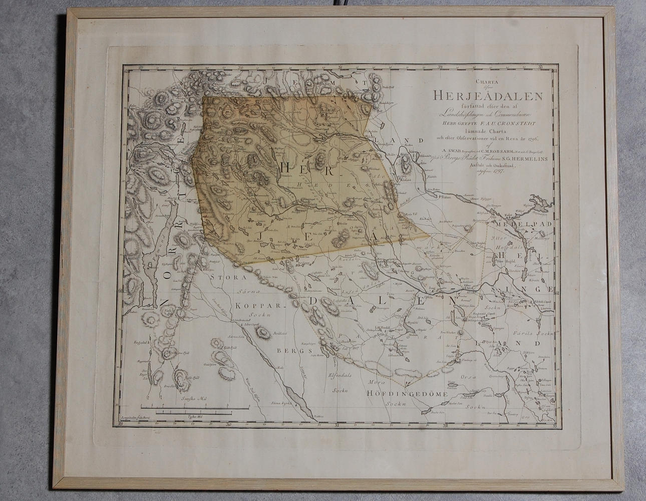 KARTA, 1796, över Härjedalen Herr grefve Cronstedt.