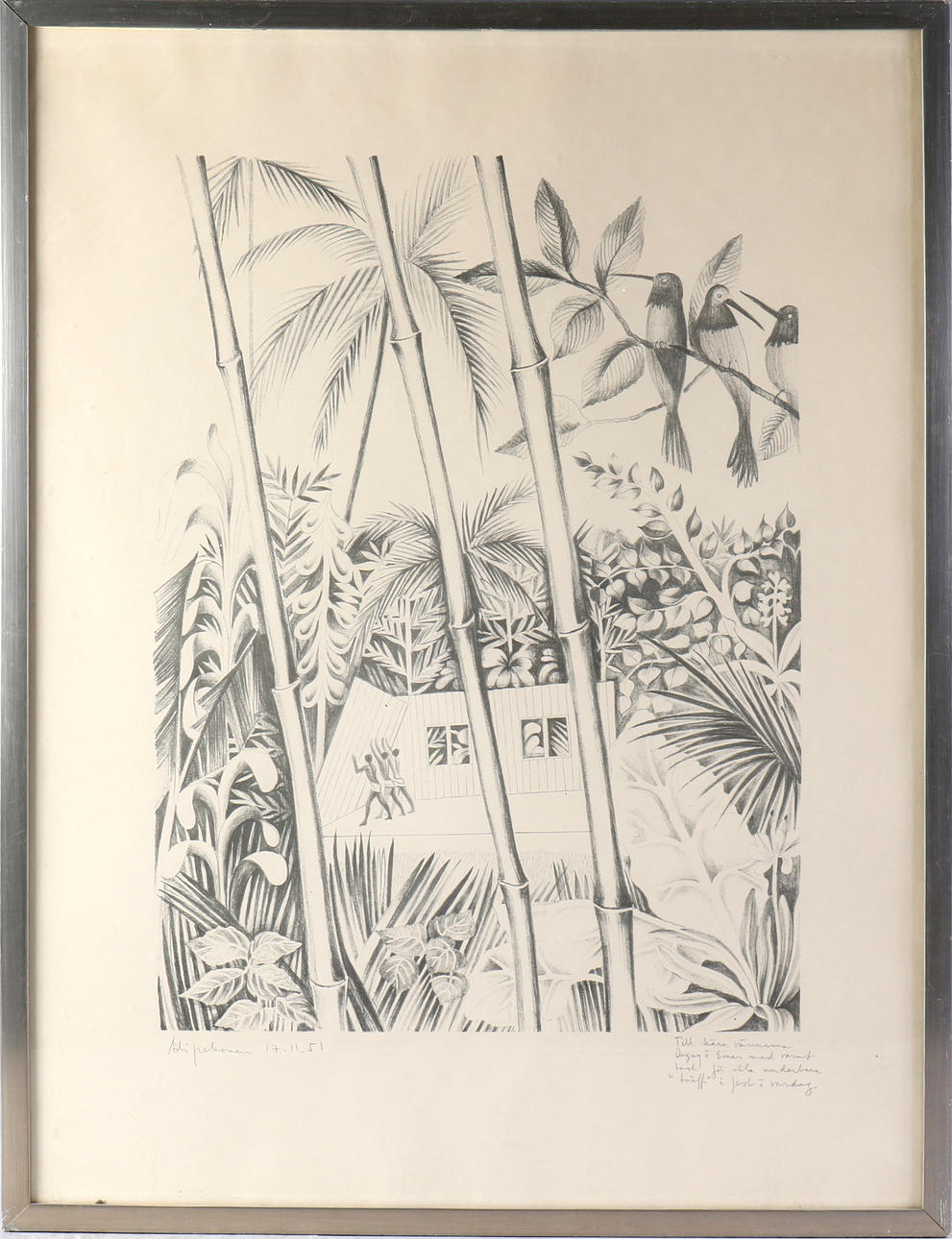 AILI PEKONEN. Charcoal drawing, signed.